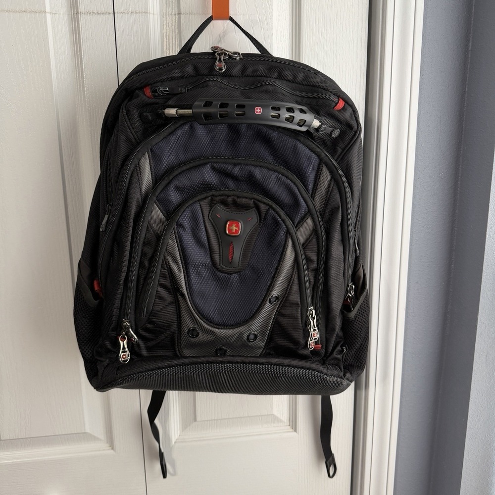 Swiss Gear Black Navy Laptop School College Unisex Backpack Travel Multi Pocket